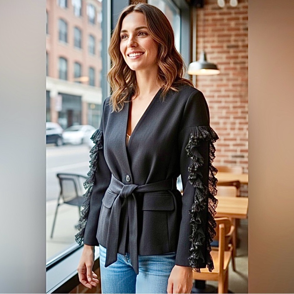 Zara Basic Collection Ruffled Sleeve Jacket Blazer - image 7